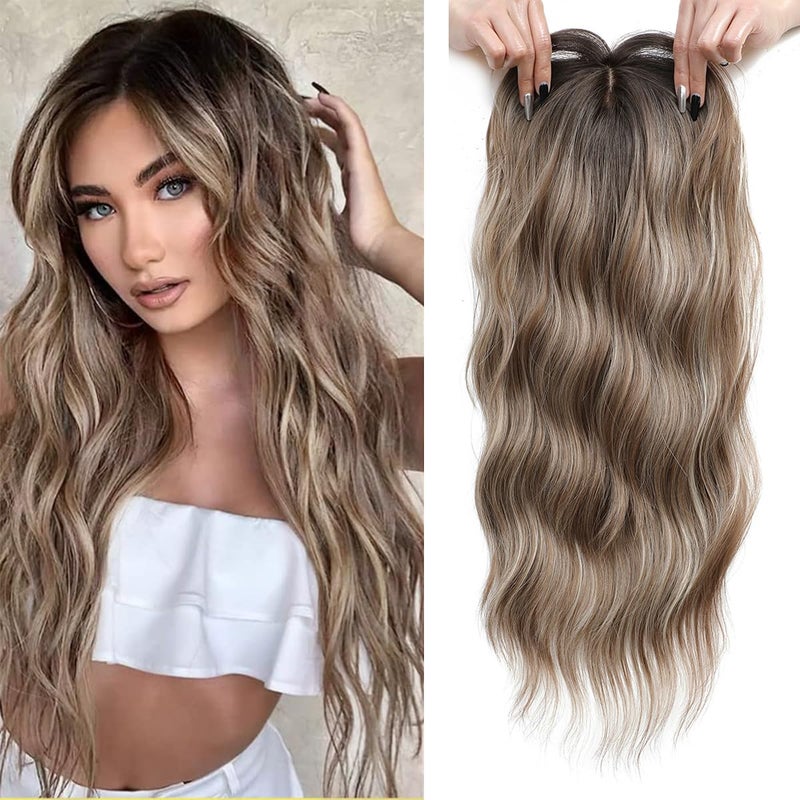 PANEWAY Hair Topper for Women 20 Inch Wavy Synthetic Fiber Topper with Natural Waves ClipIn Hairpiece for Thinning Hair Adds Volume  Length Lightweight  Breathable